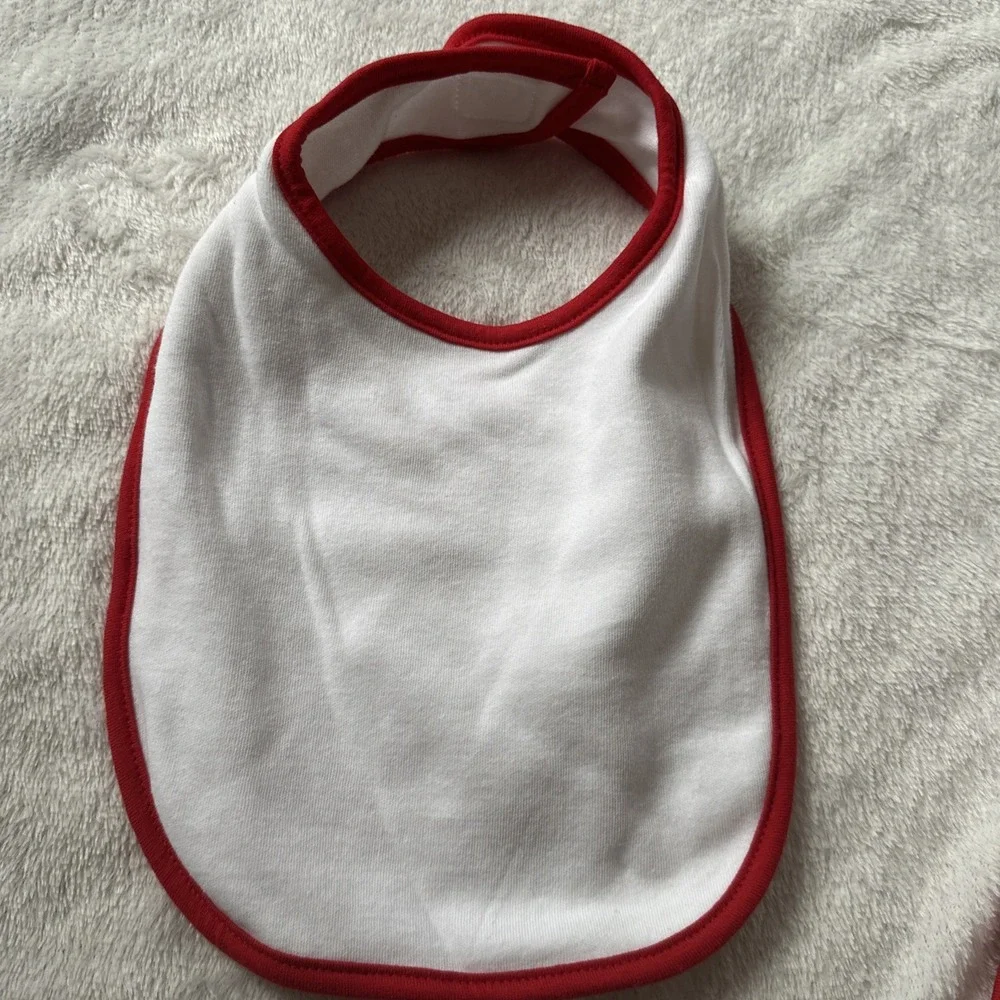 Creations Of Grace Infant Contrast Trim Bib White/Red Set Of 4 New